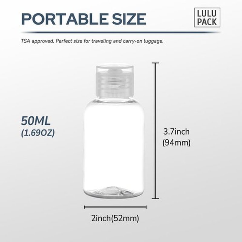 Lulupack Travel Bottles for Toiletries, 50ml/1.6oz Plastic Small Travel Size Containers for Shampoo (9pcs, Clear Caps)
