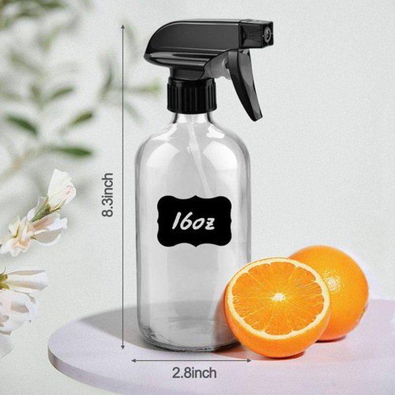 Worldgsb Glass Spray Bottles, 16oz Clear Glass Spray Bottles with Labels & Adjustable Nozzle, Reusable Containers for Cleaning, BBQ, Food, Plants, Alcohol, Essential Oils(3 Pack)