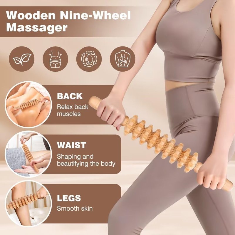 12-in-1 Wood Therapy Massage Tools - Lymphatic Drainage & Body Sculpting Kit | Wooden Massager for Muscle Pain Relief & Anti-Cellulite