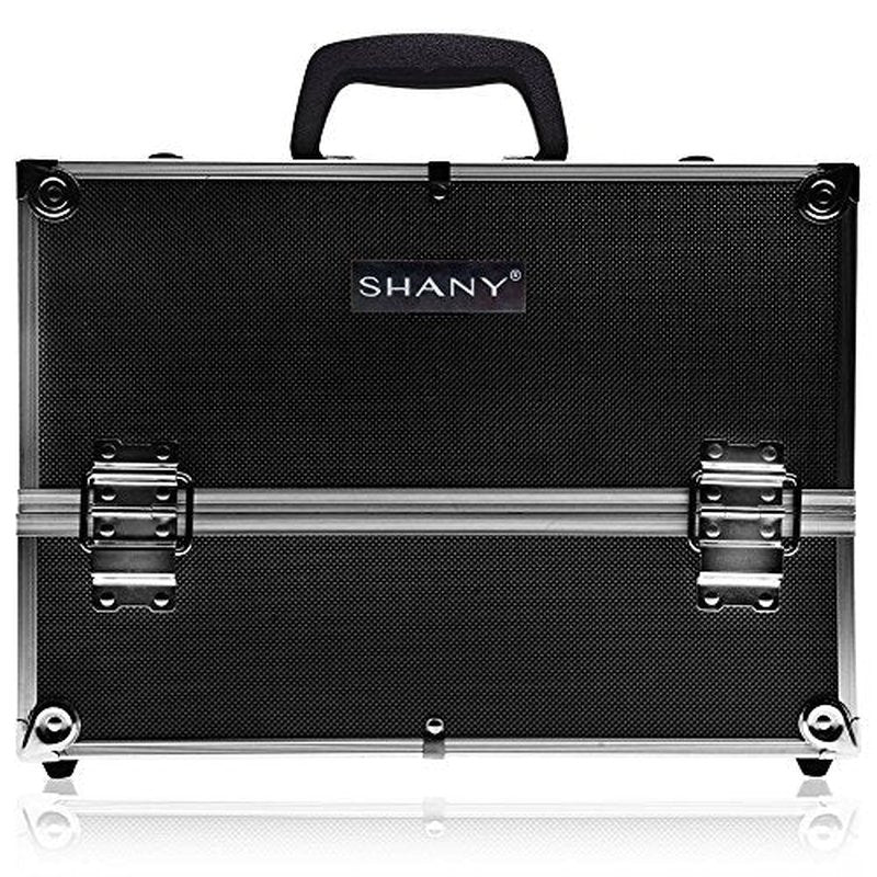 SHANY Essential Pro Makeup Train Case Cosmetic Box Portable Makeup Case Cosmetics Beauty Organizer Jewelry storage with Locks, Multi Compartments Makeup Box and Shoulder Strap - Jet black