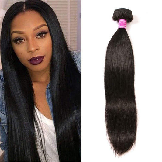 QinMei Virgin Straight Hair 1 Bundles Unprocessed Virgin Straight Brazilian Hair Bundle Remy Human Hair Weave Bundles Natural Black Color(14-inch)