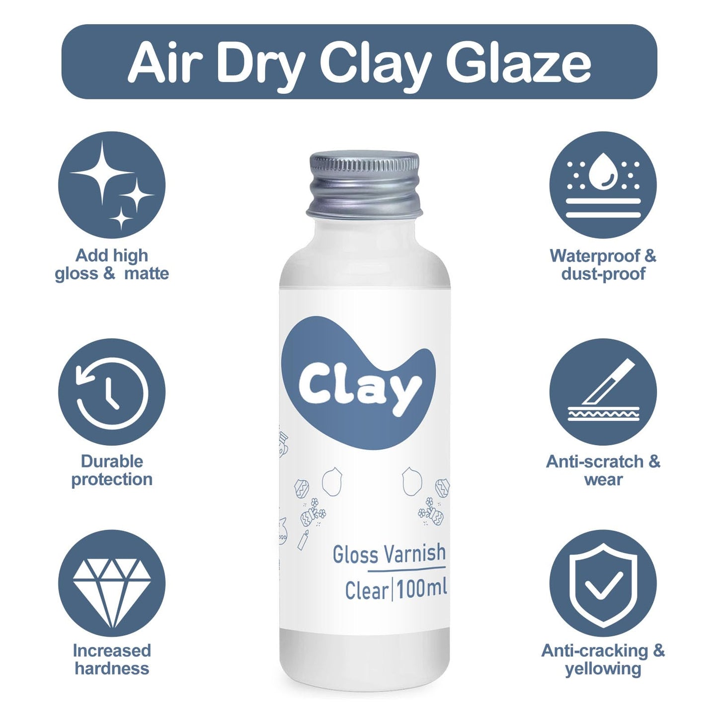 1DFAUL Air Dry Clay Glaze Kit, 2 x 100ml Gloss Matte Clay Varnish Sealant, Water Proof, High Luster Finish, Scratch Resistant, for Craft Pottery