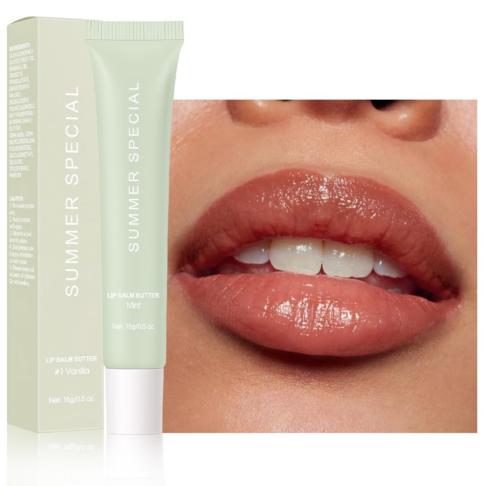 HHLTOH Summer Special Butter Lip Balm – Ultra-Hydrating Lip Care with Shea Butter & Olive Oil, Soothes Dry Lips with Natural Tint & Gloss Effect, Lip Plumper Moisture & Light Lip Stain Finish #2 Mint