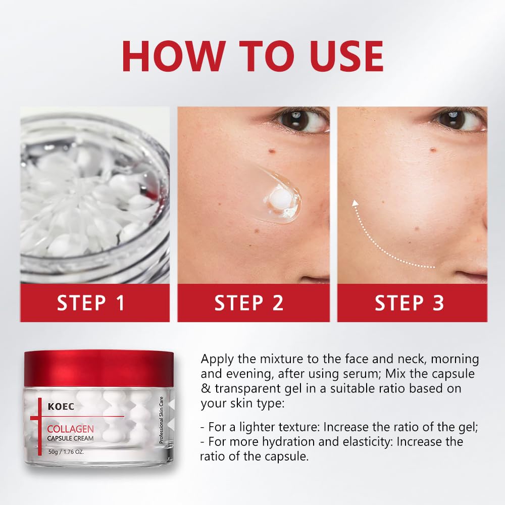 KOEC Deep Triple Collagen Capsule Cream,Face Moisturizer with Niacinamide,Hydrating & Firming Tightening Daily Face Cream Korean Skincare Stocking Stuffers for Women 1.76 FL OZ