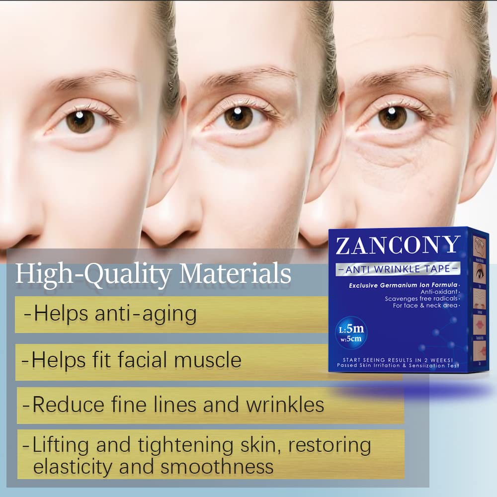 zancony Anti-Wrinkle Tape Facial Myofascial Lift-Smoothes Wrinkles Suits for All Parts of The Face and Neck - Forehead Fines Nasolabial Folds Crow's Feet Necklines etc, 2.5CM*2Rolls