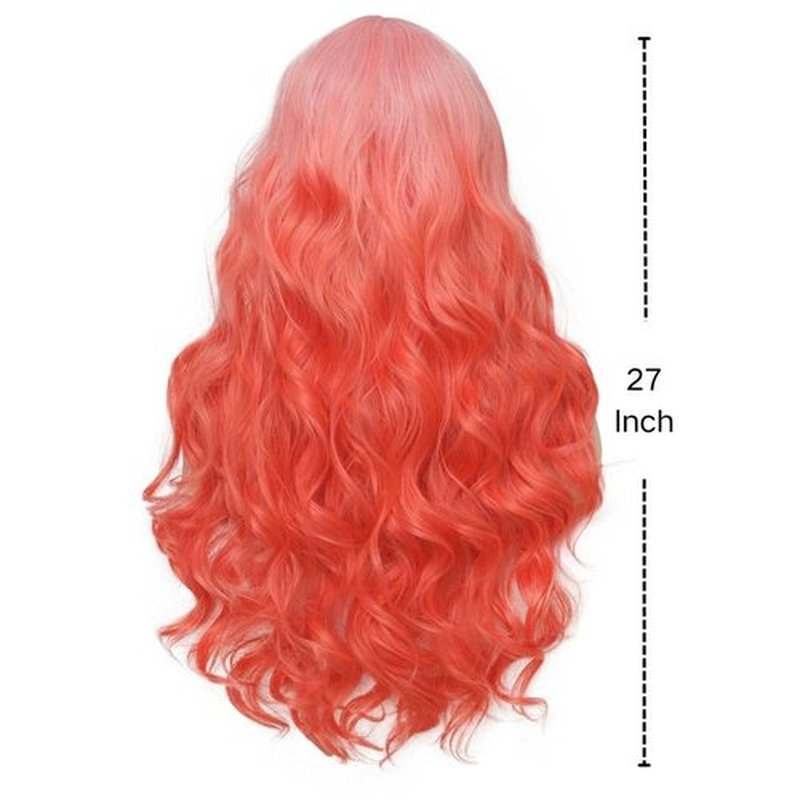 Kaneles Orange Ombre Long Wavy Wig for Women Curly Natural Synthetic Middle Part Heat Resistant Hair Wig for Halloween Party Use