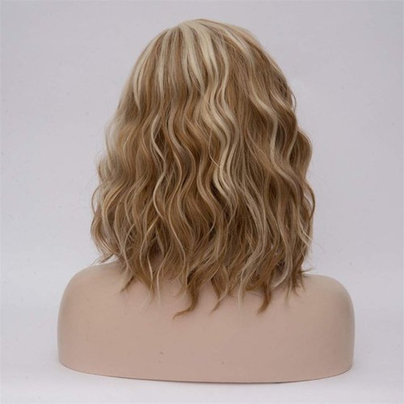 Cying Lin Short Bob Wavy Curly Wig Brown Mixed Blonde Wig For Women Cosplay Halloween Wigs Heat Resistant Bob Party Wig Include Wig Cap (Brown Mixed Blonde)
