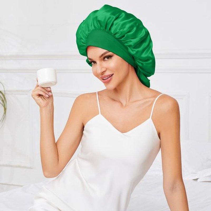 Large Satin Silk Hair Bonnet for Sleeping, Double Layer Satin Bonnets with Tie Band Hair Wrap for Women Men Shower Cap
