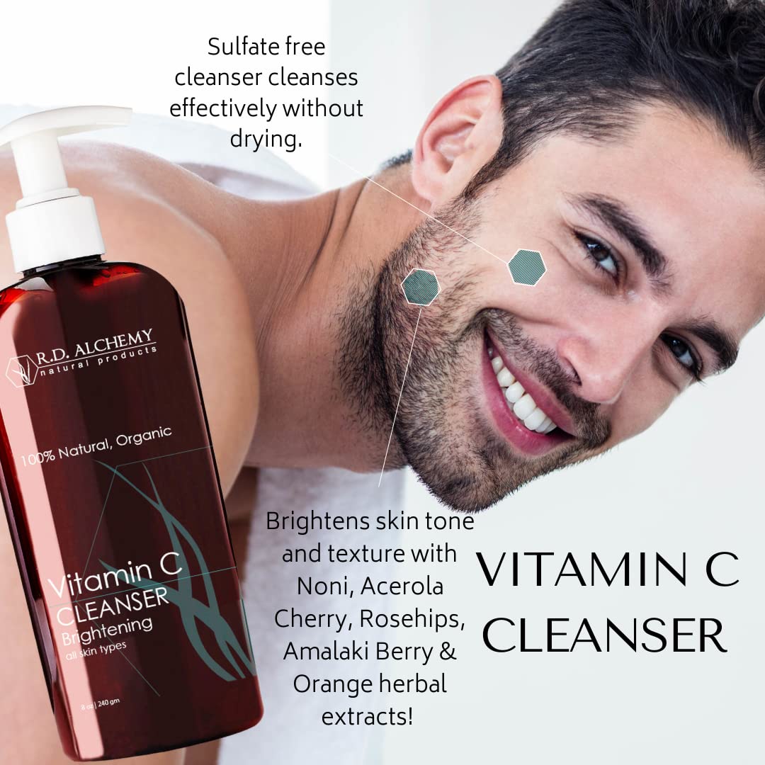 RD Alchemy - Natural & Organic Vitamin C Cleanser - Sulfate-Free Face Wash with Vitamin C-Rich Herbal Extracts to Brighten, Detoxify & Remove Dirt, Oil & Makeup.