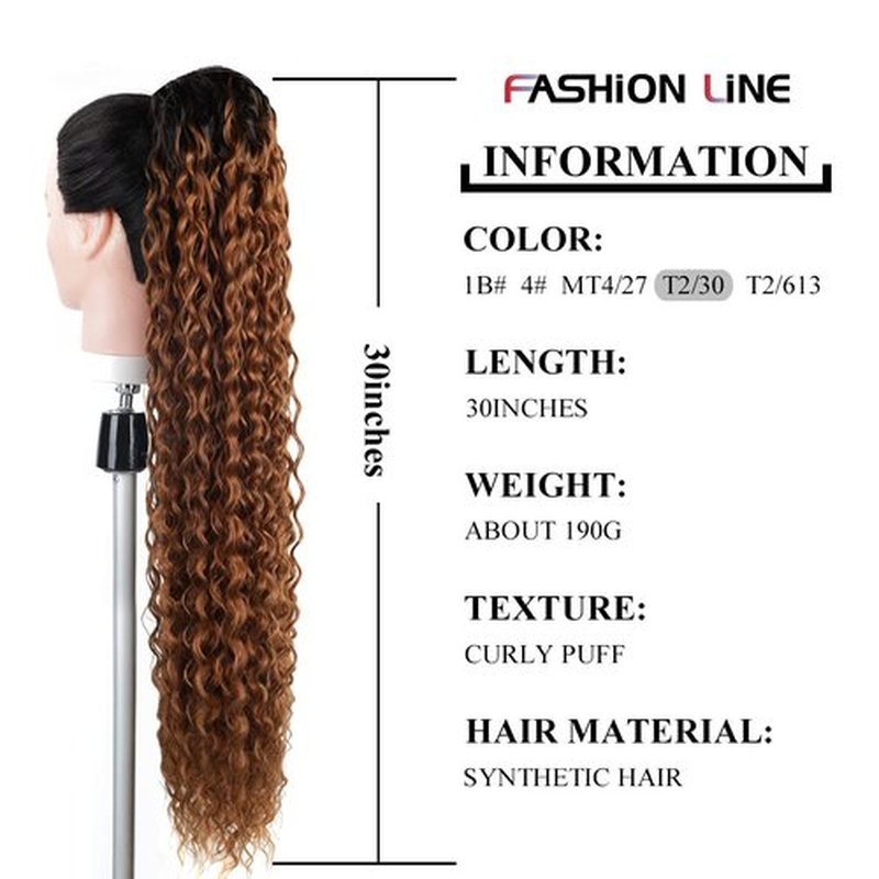 Long Curly Drawstring Ponytail 30”Synthetic Clip In Ponytail Extensions For Women Afro Curly Corn Wave Clip on Ponytail (#T2/30)