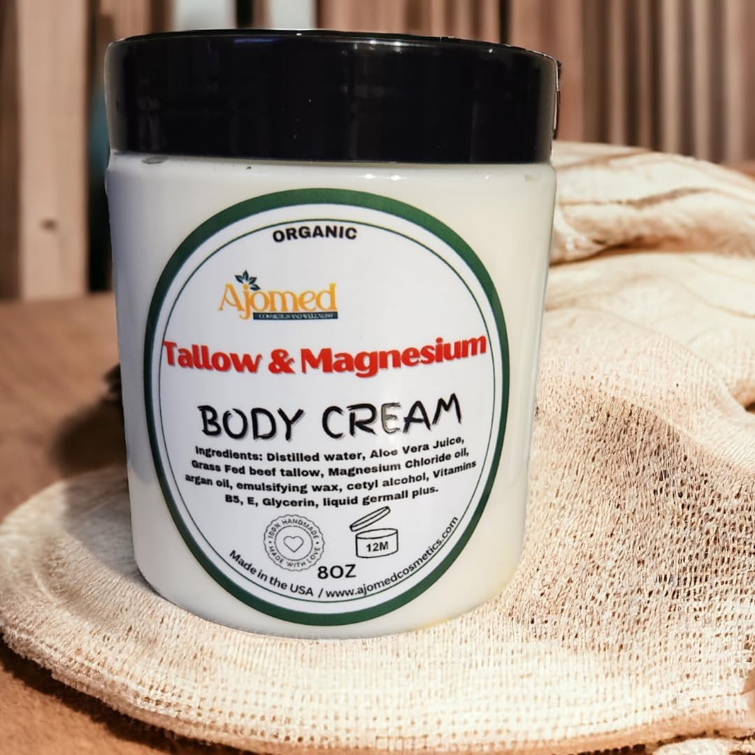 Beef Tallow & Magnesium Body butter - Grass Fed and Finished beef tallow Magnesium Cream- Handmade tallow moisturizer for Cracked, Dry, Itchy skin- eczema cream- diaper rash- dry skin body care