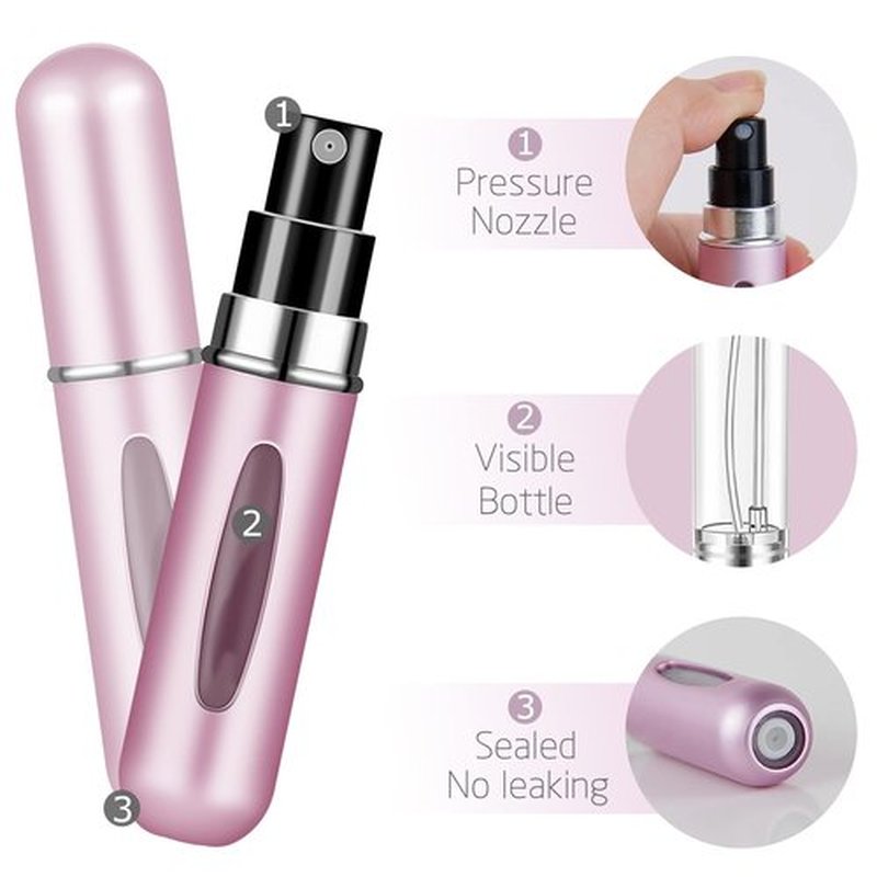 Fivexing 2Pcs Refillable Perfume Atomizer Bottles，Portable Mini Separate Perfume Bottle，Travel and Outings Spray Boxes Dispensers 5ml/0.2oz(Matte Pink)