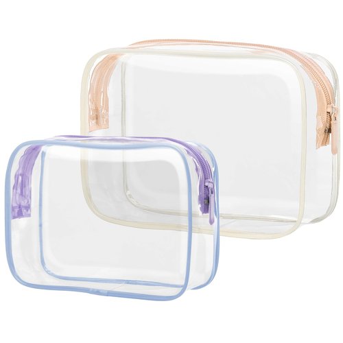 PACKISM Clear Makeup Bags, 2 Pack TSA Approved Toiletry Bags in 2 Size Clear Travels Bags for Toiletries, Clear Cosmetic Bags Airport Carry on Clear Compliant Bag, Baby Pink and Purple
