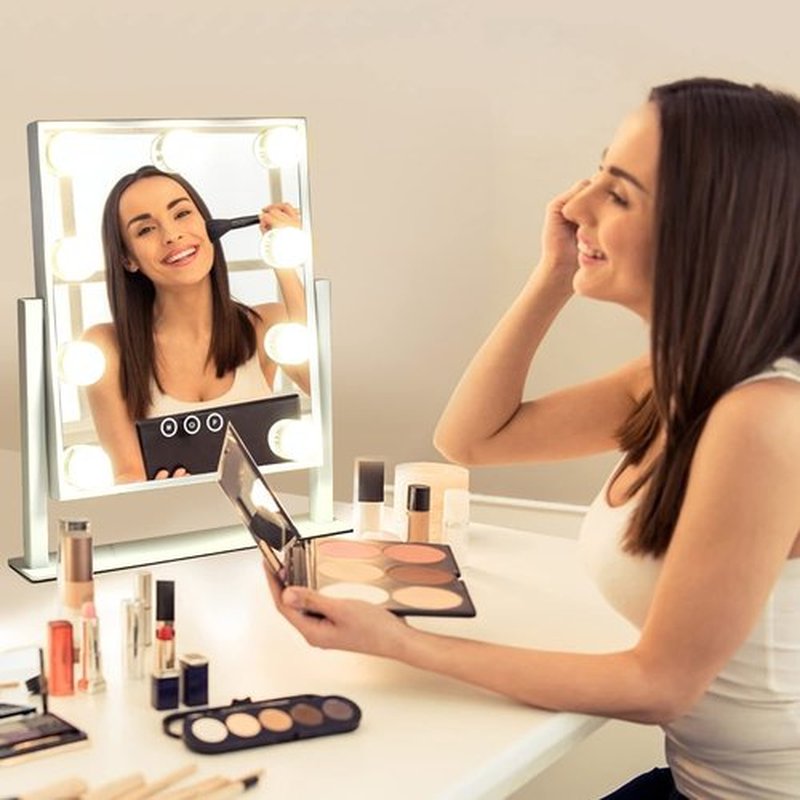 Vanity Mirror with Lights,Lighted Vanity Mirror with 9 Dimmable Bulbs for Dressing Room & Bedroom,3 Color Lighting,Modes Detachable 10x Magnification 360°Ratation(White)