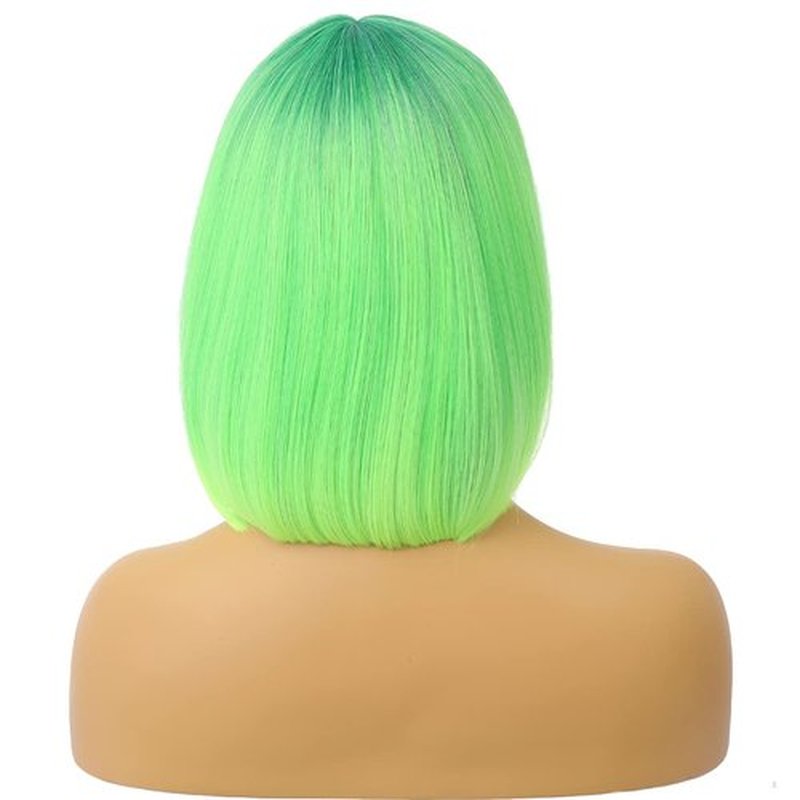 WTHCOS Neon Green Bob Wigs Ombre Green Wig for Women Short Straight Wig with Bangs Lime Green Wigs Synthetic Heat Resistant Wigs ST Patricks Day Wig Halloween Party Wig with Wig Cap