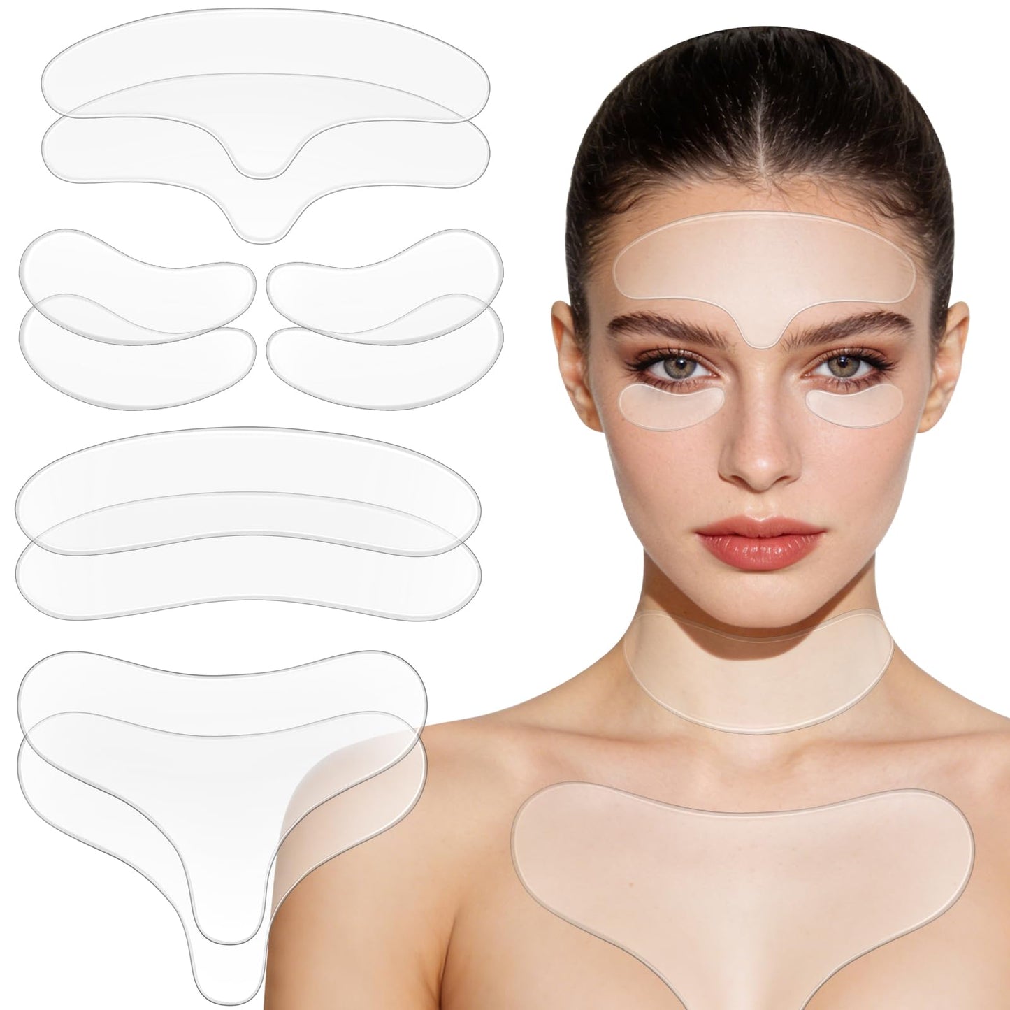 10 Pcs Anti Wrinkle Patches for Neck Face Forehead Chest, Overnight Reusable Silicone Wrinkle Patches for Reduce Fine Wrinkles Locks in Skin Moisture Restores Skin Firmness