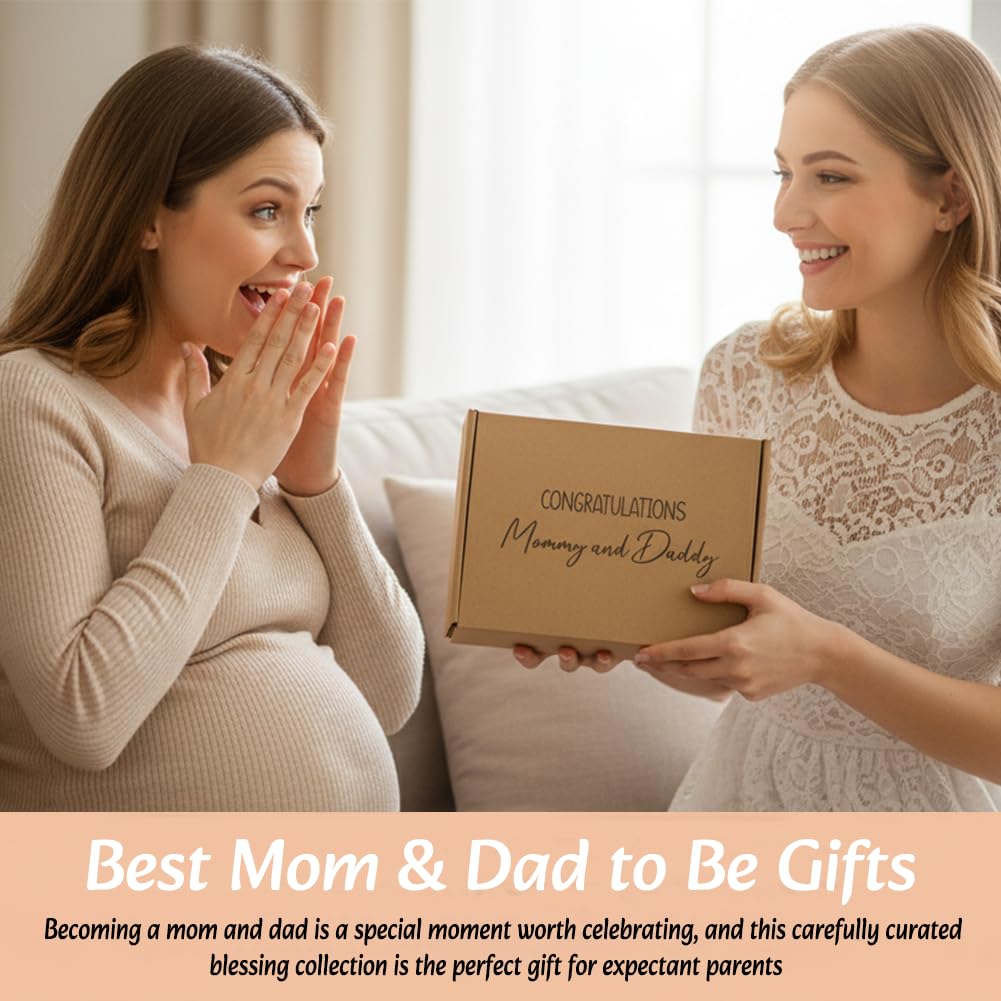 New Parents Gifts for Couples, Mom and Dad to Be Gifts, Pregnancy Gift Basket for Expecting Parents, Baby Shower Gift Set with Mommy Daddy Glass Cups, Candle, Bath Bomb & Soap