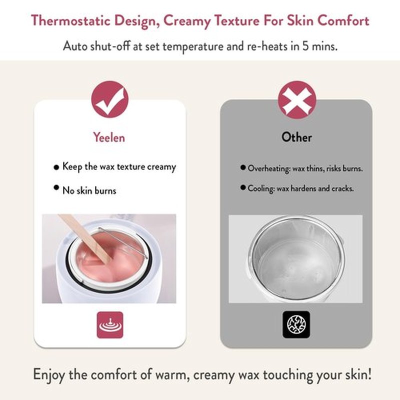 Professional Portable Wax Warmer Machine: Melts Hard Wax Beads for Body Face Hair Removal - with 14oz Wax Pot Adjustable Temperature Clear Lid (White)