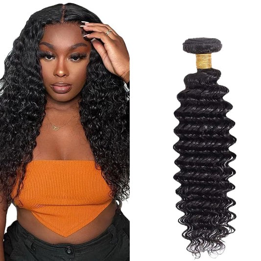 Deep Wave Bundles Human Hair Natural Black Color 8A Grade Brazilian Unprocessed Virgin Hair 14 Inch Loose Deep Wave Human Hair Bundles