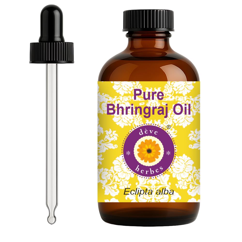 dève herbes Bhringraj Oil (Eclipta alba) with Glass Dropper | Infused | Pure | Natural | for Diluting Essential Oils | for Skin & Massage | Non-Sticky | Lightweight | Unisex | 120ml (4 oz)