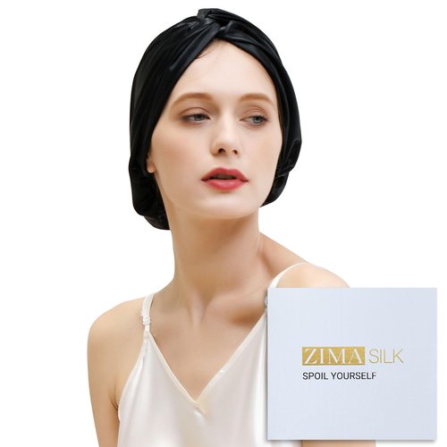 ZIMASILK 22 Momme 100% Mulberry Silk Bonnet for Sleeping & Women Hair Care, Highest Grade 6A Silk Hair wrap for Sleeping with Premium Elastic Stay On Head (1Pc, Black)
