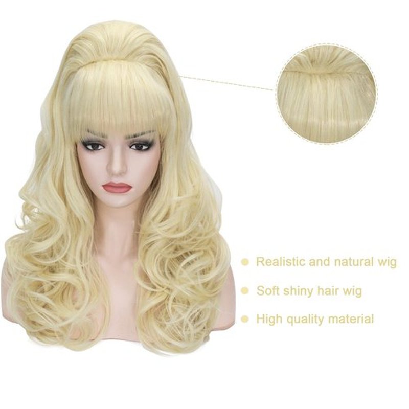 Probeauty Long Wave Blonde Bouffant Beehive Wigs Big Curly Wavy Retro Wigs for Women 70s 80s Costume 23 Inch