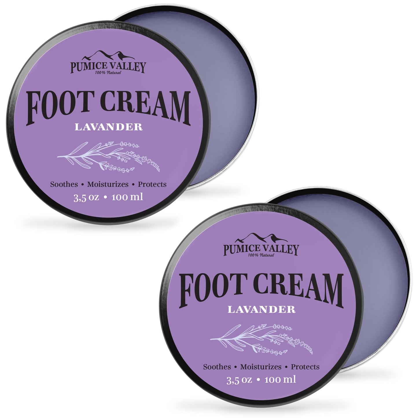 Pumice Valley Foot Balm Cream for Dry Cracked Heels and Feet - Natural Foot Moisturizer Balm for Calluses and Dry Feet Treatment (2 Pack Lavender)