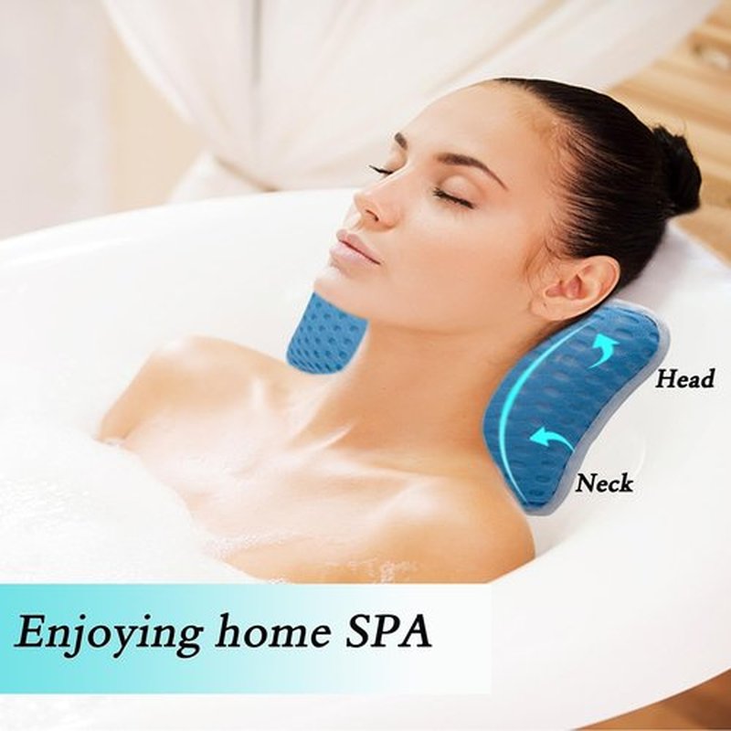 Bath Pillows for tub,Home Spa Pillows for Bathtub, Hot Tub,Head and Neck Support with 2 Strong Suction Cups,Blue