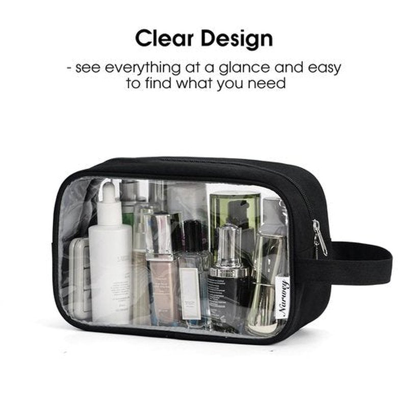 Narwey Clear Travel Toiletry Bag for Women and Men Traveling Dopp Kit Makeup Bag Organizer for Toiletries Accessories Cosmetics (Clear-Black)