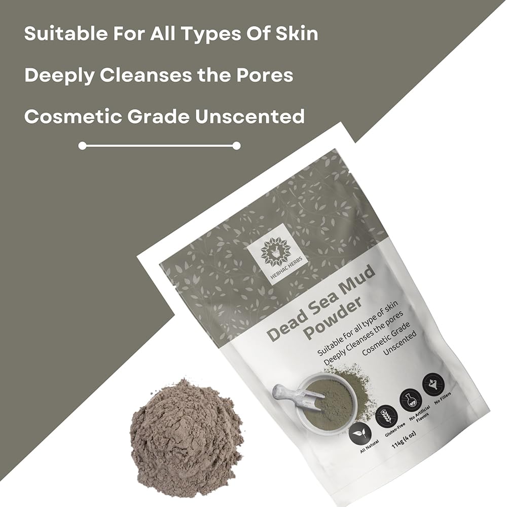 Hebhac Herbs Dead Sea Mud Clay Powder for Facial Mask for Men & Women -114g - Natural Facial Cleanser, Skin Tightening, Blackhead Remover- Natural Mud clay powder