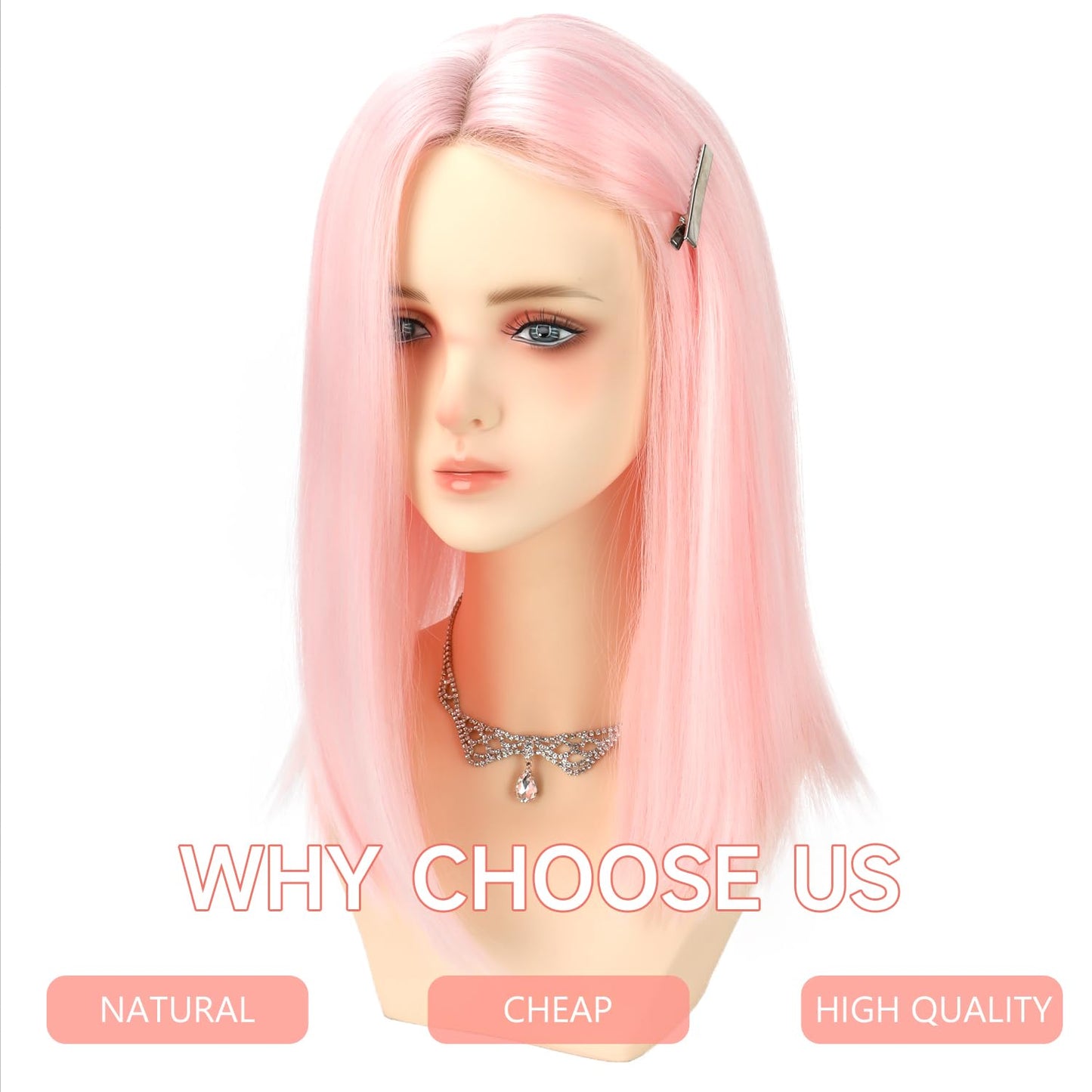 XC CLOUDS Pink Bob Wigs Glueless Straight Wigs For Women Synthetic Heat Resistant Fiber Hair Long Bob Wig Middle Part Pink Bob Wigs Medium Length Wigs For Women 16inch(Pink)