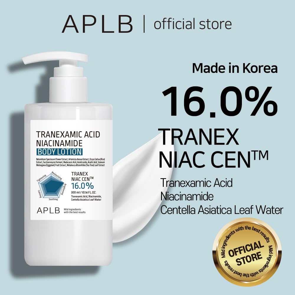 APLB Tranexamic Acid Niacinamide Body Lotion | TRANEX NIAC CEN™ 16.0% 10.14 FL.OZ/Korean Skincare, Long lasting hydration, Blemish Care, Helps with skin discoloration