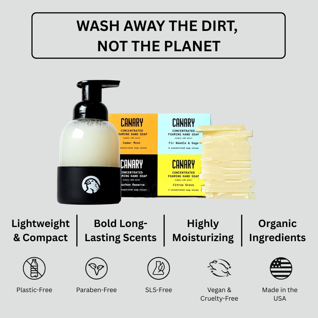 Canary 4-Scent Variety Foaming Hand Soap Refill Bars - Non-Toxic Refillable Zero Waste Hand Wash Concentrate with Coconut Oil - All Natural, Moisturizing, Organic (makes 24 bottles of liquid soap)