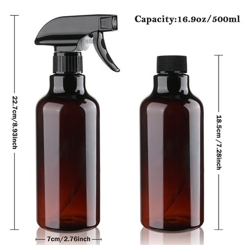Plastic Spray Bottles Empty Spray Bottle 16.9oz/500ml 2 Pack Heavy Duty Spraying Bottles Mist/Stream Water Bottle for Cleaning Solutions, Essential Oils, Hair, Cooking (Amber)