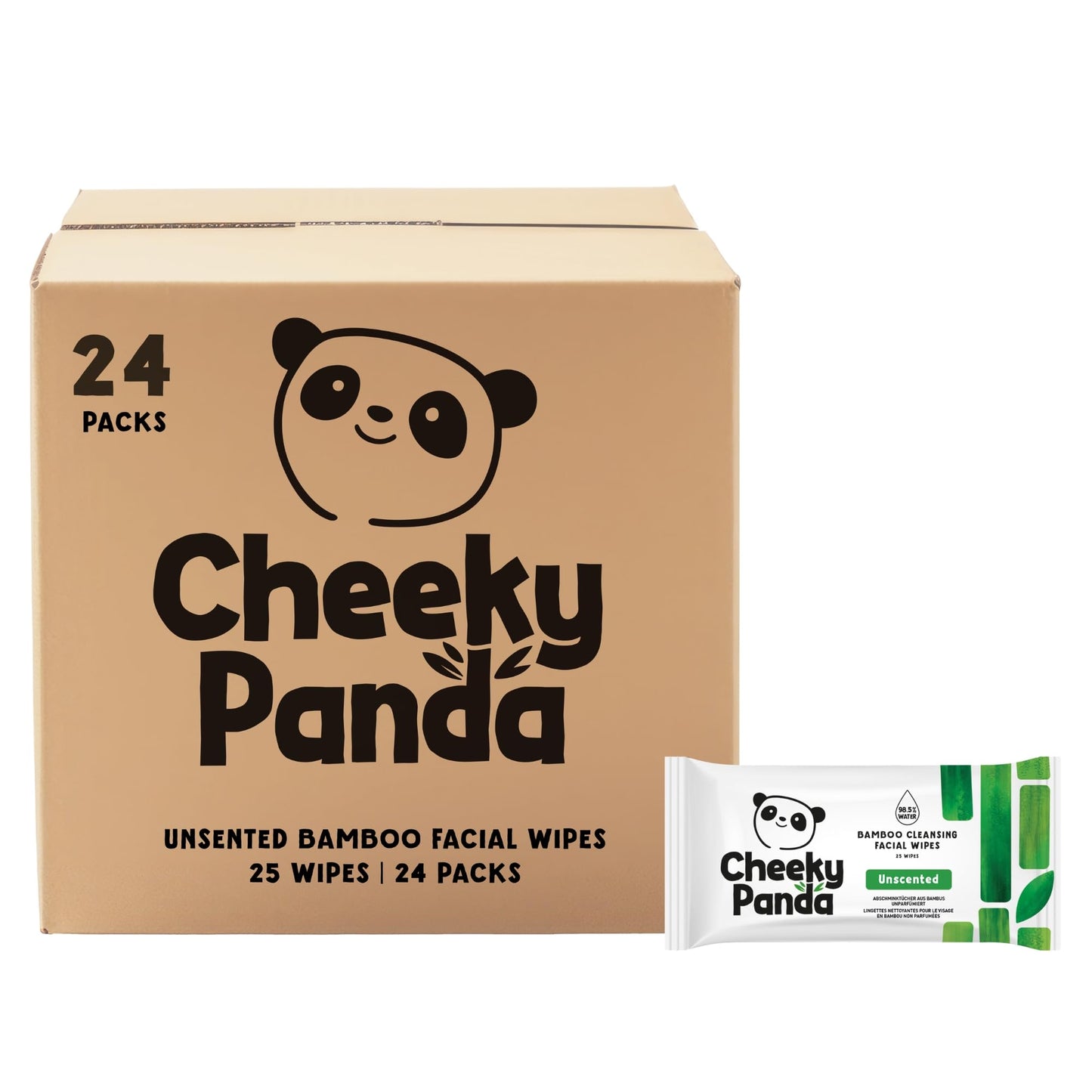 The Cheeky Panda Face Wipes | Unscented Biodegradable Makeup Remover Wipes | Pack of 25 Wet Wipes