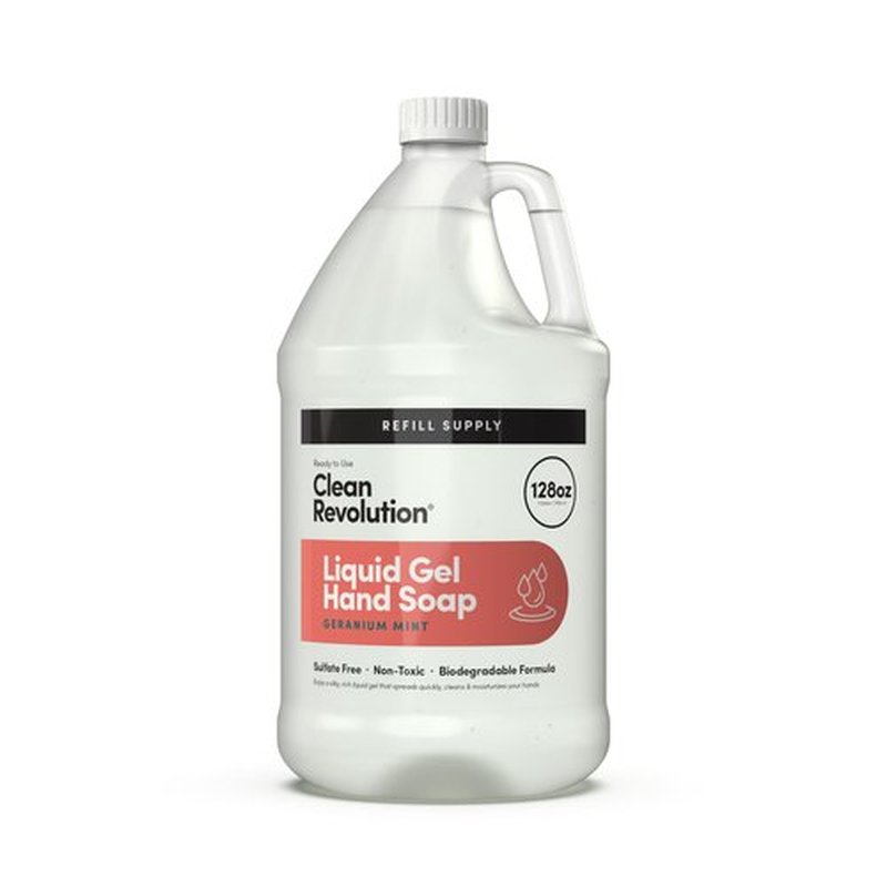 Clean Revolution Liquid Gel Hand Soap, Silky Rich Liquid, Quick Lather, Fast Rinsing, Contains Real Essential Oils (Geranium Mint) 128 Fl Oz