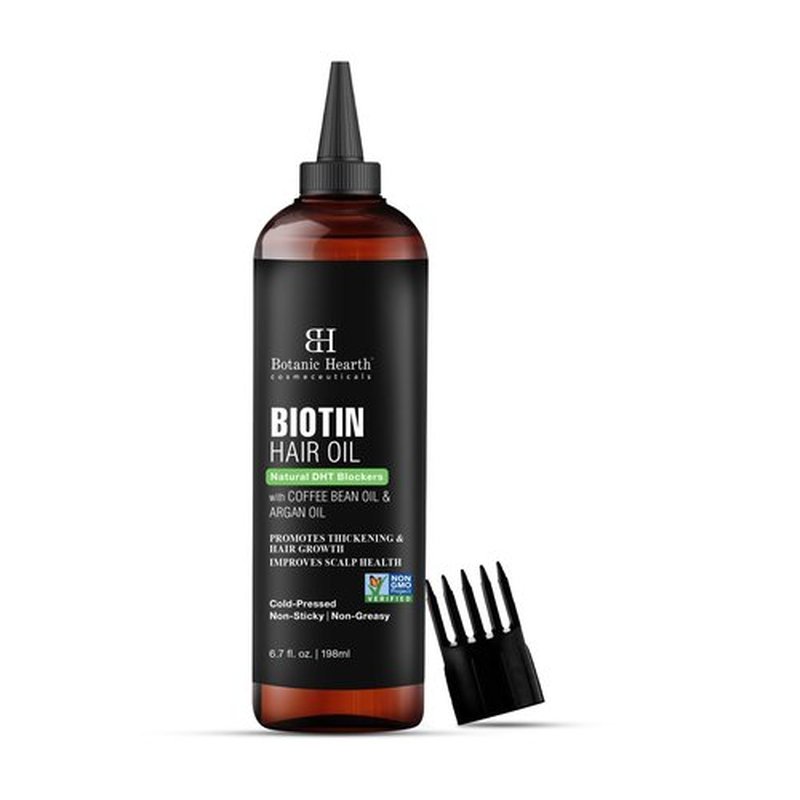 Botanic Hearth Biotin Hair Oil For Hair Growth Infused With Coffee Bean Oil & Argan Oil | Hair Strenghtening Treatment | Nourishing & Volumizing | Non GMO Verified | 6.7 fl oz