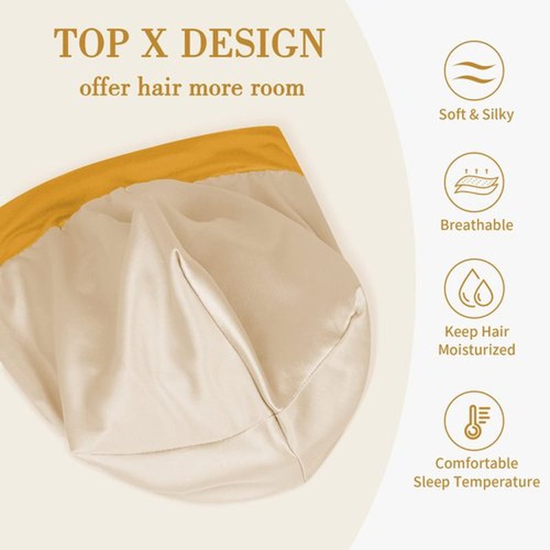 Fittia Satin Hair Bonnet for Sleeping, Silky No Frizzy for Curls Care, Adjustable Strap for Non-Slip, Dreadlocks Cap for Women&Men Mustard Yellow