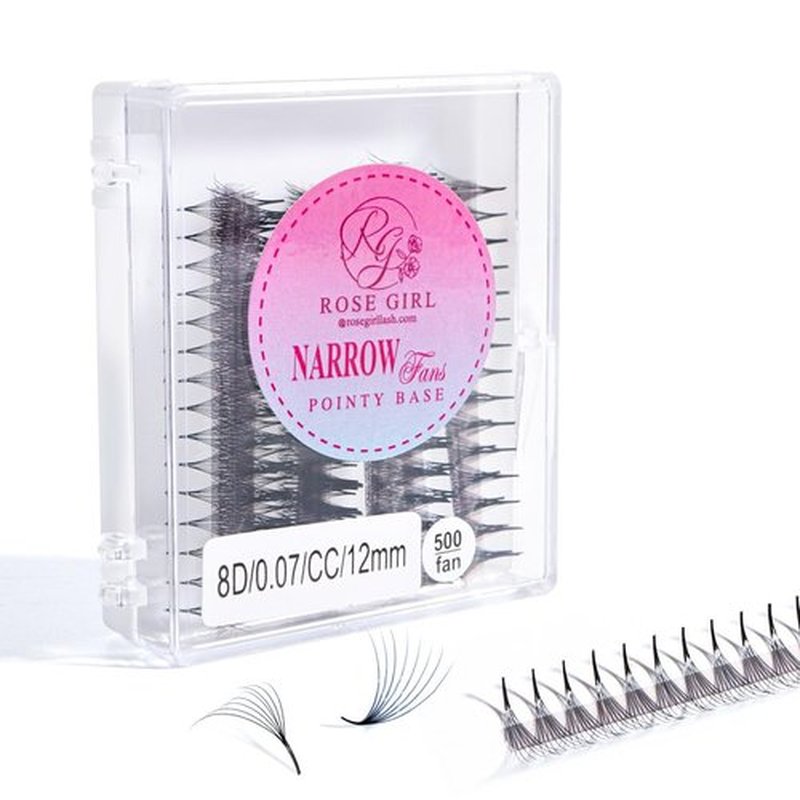 ROSE GIRL 500 Ultra Speed Promade Fans-Natural Look Handmade Volume Eyelash-Narrow Loose Eyelash 3D-16D C CC D Curl-False Lashes Extensions-Thickness 0.03~0.1mm-8~20mm Length(8D-C-0.07 (11 mm))