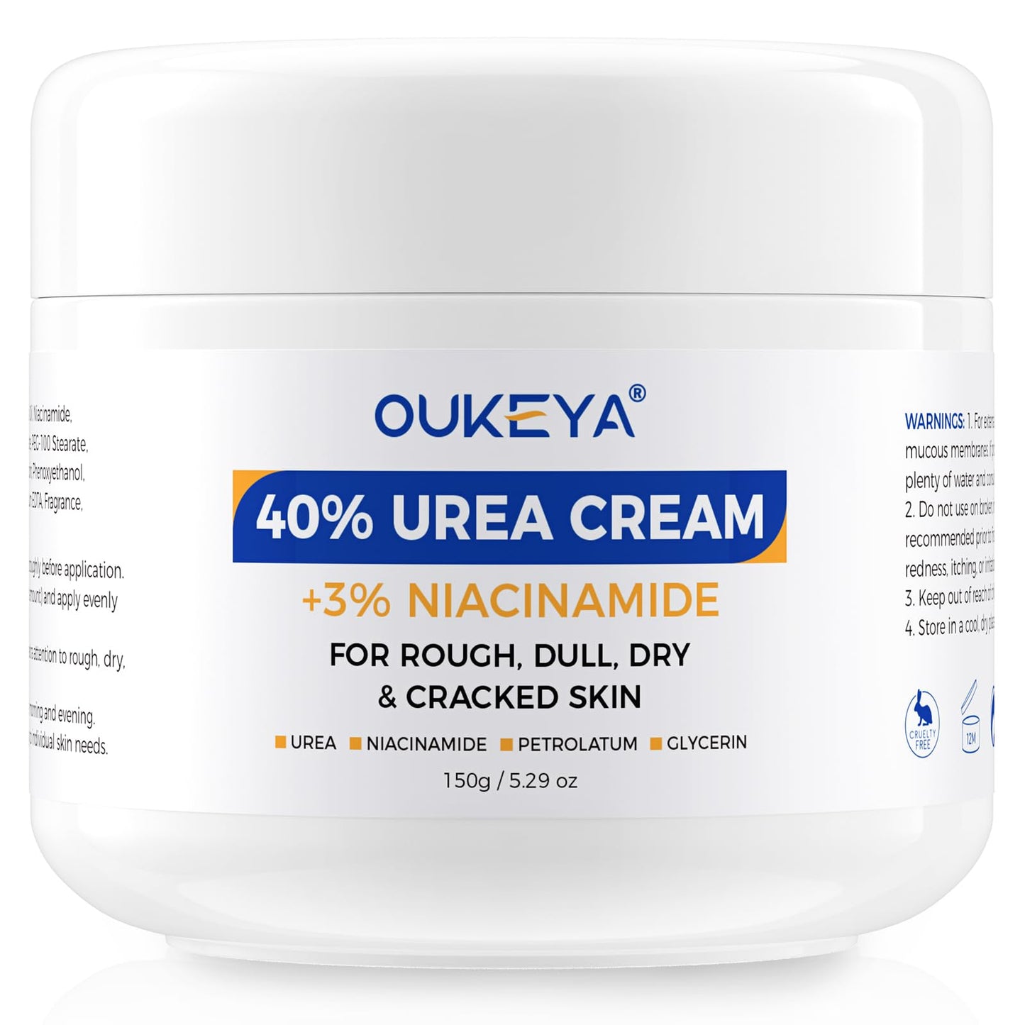 OUKEYA Urea Cream 40 Percent with 3% Niacinamide, 5.29oz