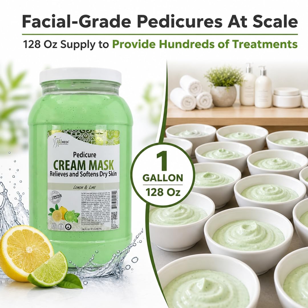 SPA REDI Lemon Pedicure Massage Cream & Foot Mask – Hyaluronic Acid, Amino Acids & Panthenol for Cracked Heels & Dry Skin | Paraben-Free, Silicone-Free, Cruelty-Free | Made in USA | 128 oz