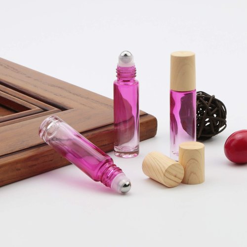 Newzoll 8 Pcs Glass Roller Bottles Essential Oils Perfume Roll on Bottles 10 ml (1/3 oz) Rose Red Gradient Rolling Bottles Vials Container for Oils Lip Balms