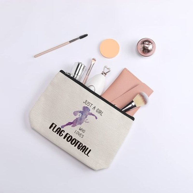kdxpbpz Football Makeup Bag Inspirational Gifts for Women, Flag Sports Game Fans Gifts, Friendship Birthday Gifts for Women Gift Idea for Flag Football Lovers