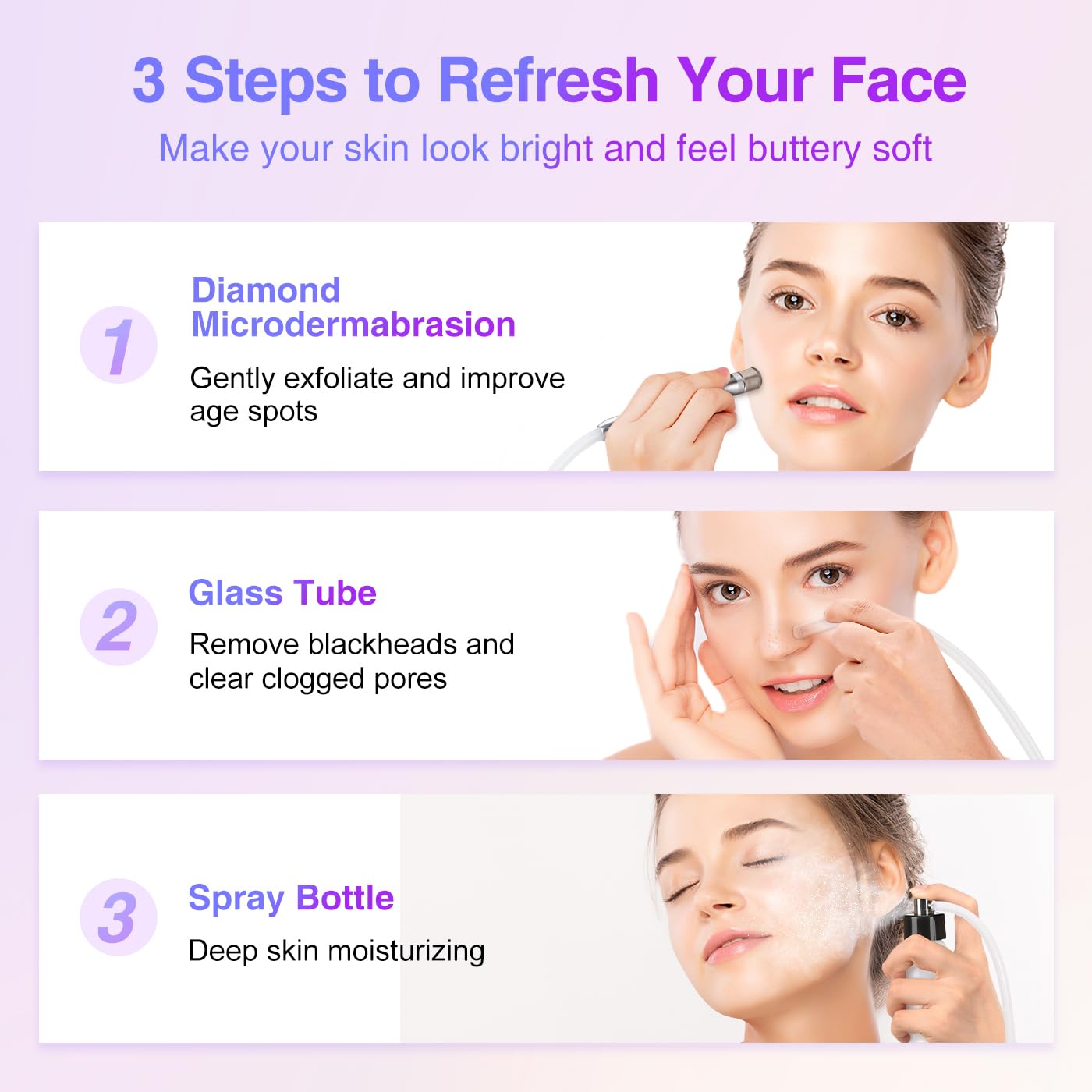 Diamond Microdermabrasion Machine Professional for Facial UNOISETION 3 in 1 Home Microdermabrasion Machine for Skin Exfoliating, Blackhead Removal, Spray Facial Moisturizing