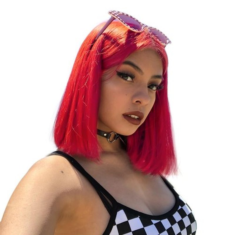 SUKRI Red Bob Wig 12 Inch Middle Part Straight Bob Wigs for Women Heat Resistant Synthetic Wig for Costume Cosplay Halloween Party