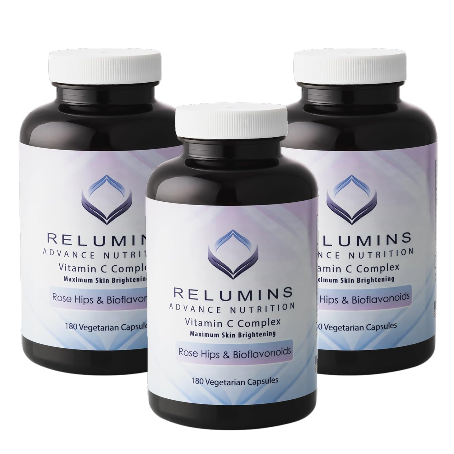 Relumins Advanced Vitamin C Supplement with Rose HIPS - 1000mg of Vitamin C Immune Support & Collagen Production, Made in USA, for a Summer Glow Skin, 180 Capsules x 3 Bottles (9-Month Supply)