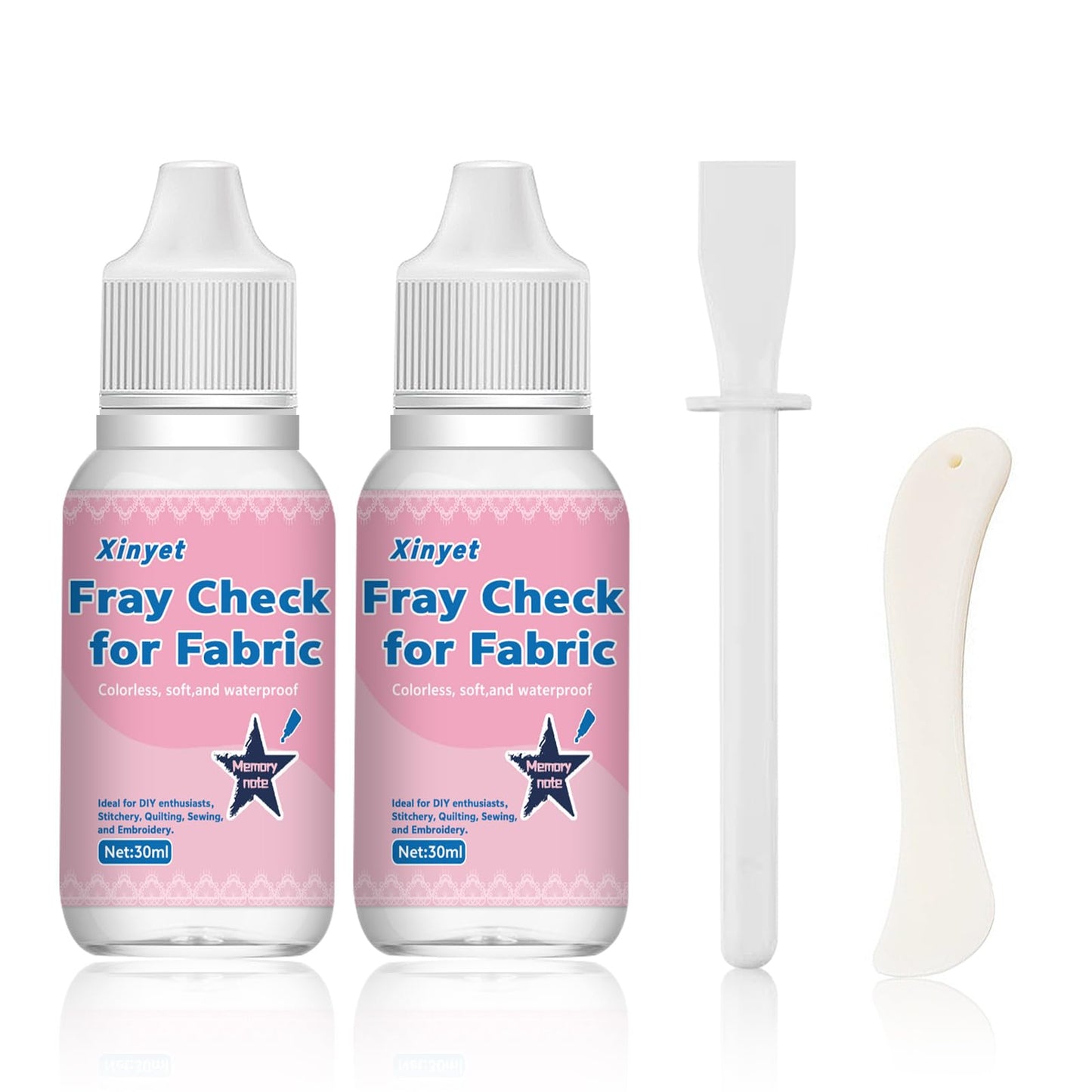 Xinyet 60ml Fray Stop for Fabric,Fray Check for Fabric Clear, Dried Clear Soft Flexible with Brush Wooden Scraper, Prevent Fraying and Edge Sealing Suit for Embroidery, Quilting,Stitchery