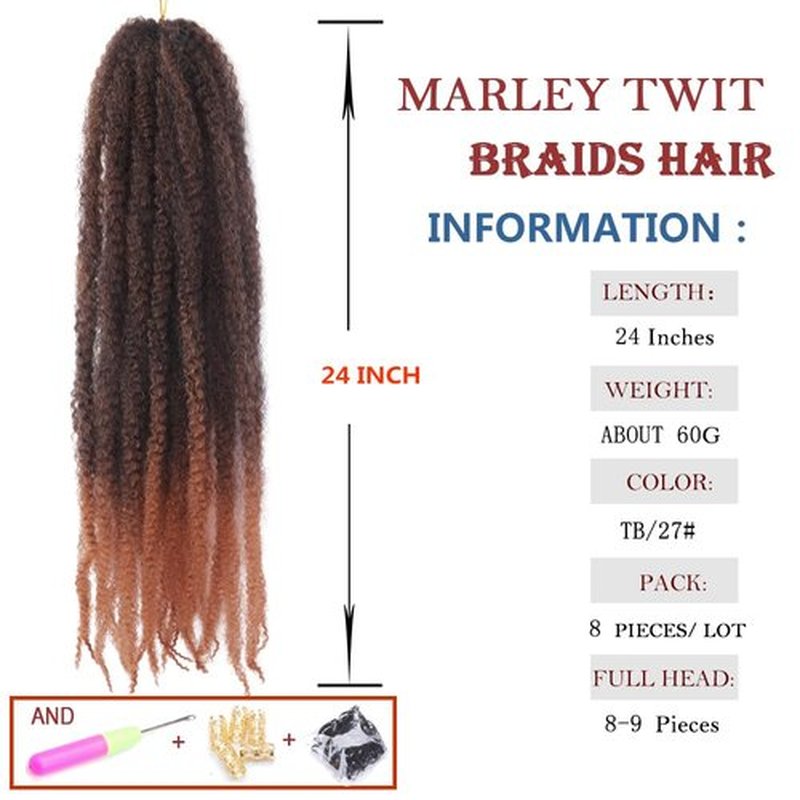 Marley Crochet Braids Hair 24 Inch 8 Packs Afro Kinky Marley Twist Braiding Hair Synthetic Curly Twist Marley Hair Long Springy Afro Twist Hair Extensions (TB/27#, 24 Inch (Pack of 8))