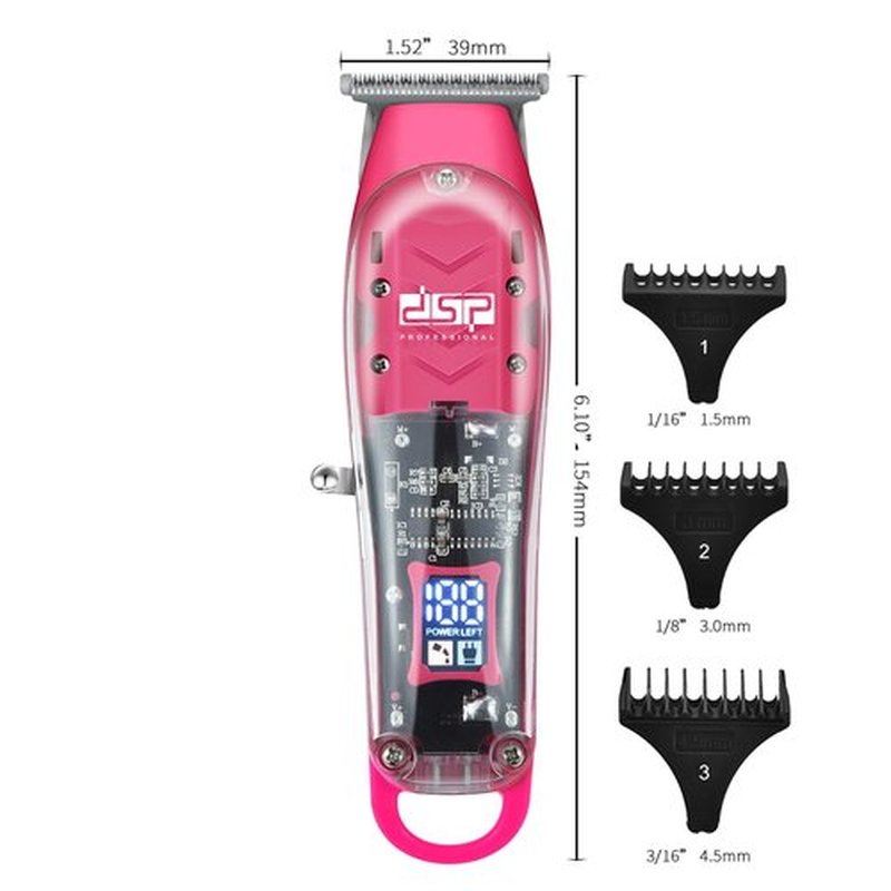 DSP Beard Trimmer: Cordless, Rechargeable, Zero Gap, Stainless Blades, 2.5H Charge, 120M Runtime, 3 Combs, Ideal for Men & Barber (Pink Trimmer)