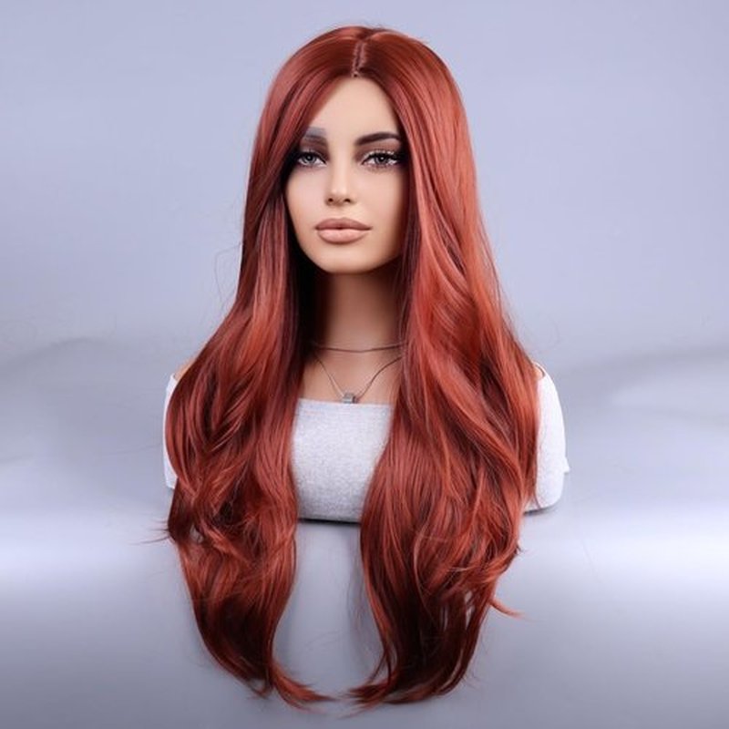 MAGQOO Dark Orange Wig for Women Auburn Wig Long Curly Wavy Red Copper Ginger Wigs Side Part Synthetic Heat Resistant
